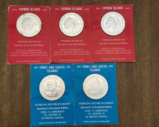 1972 Cayman Islands $25 Silver Coin / 1974 Turks & Caicos SIlver 20 Crown Coin