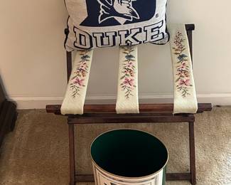 Luggage Rack, Waste Basket and Duke Throw Pillow