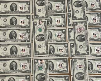 1976 Bicentennial Two Dollar Bills. Postmarked First Day of Issue