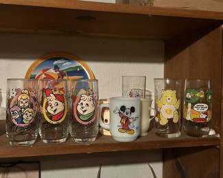 Vintage Glassware - Alvin & The Chipmunks, Care Bears, Strawberry Shortcake, Kool-Aid, Disney and Peanuts.