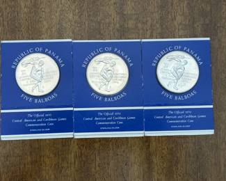 Republic of Panama Five Balboas Silver Coins