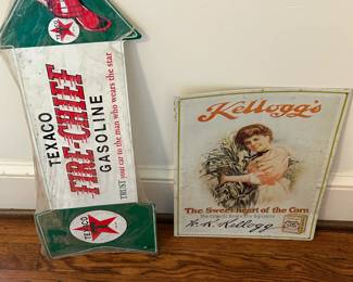 Texaco Fire-Chief and Kellogs Vintage Metal Signs