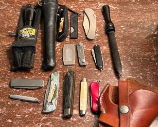 Assorted Pocket Knives and Holster