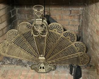 Brass Peacock Fireplace Screen