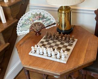 Stunning Antique Table w/ Marble Chess Set