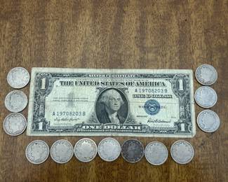 1957 $1 Silver Certificate and Assorted Liberty Head Nickles 1896-1912