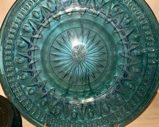Indiana Glass Park Lane Blue Glass Plates and Goblets
