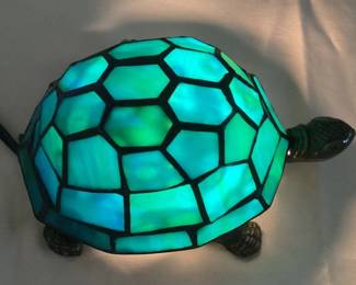 CMS054 Blue/Green Slag Glass Turtle Shaped Tiffany Style Table Lamp New
