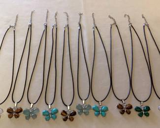 CMS095 Ten Polished Stone Butterfly Pendants With Ten Black Cord Necklaces New