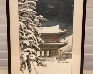 CMS125 Framed Woodblock Print Ninnaji Temple Gate In Snow By Nisaburo Ito