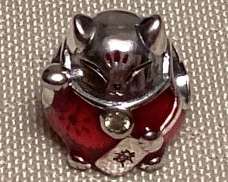 CMS070 Sterling Silver Enameled Lucky Neko Cat Charm New