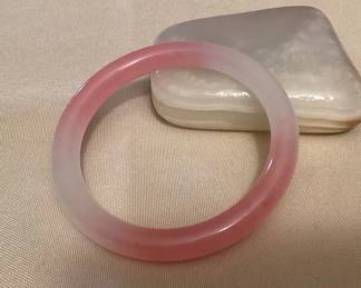 CMS079 Pink & White Jade Bangle Bracelet New 
