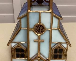 CMS057 Tiffany Style Stained Glass Church Table Lamp As Is