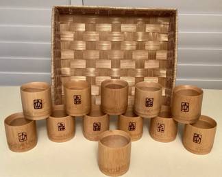 CMS009 Twelve Bamboo Cups With Woven Basket Tray