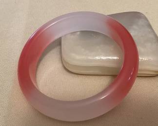 CMS081 Pink & White Jade Bangle Bracelet New 
