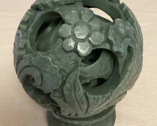CMS029 Chinese Carved Jade Looking Ball On Stand