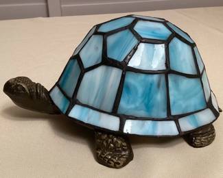 CMS053 Light Blue Slag Glass Tiffany Style Turtle Table Lamp New