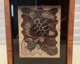 CMS126 Koa Framed Mixed Media Honu Turtle Picture 