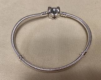 CMS068 Sterling Silver Charm Bracelet With Bow Clasp New