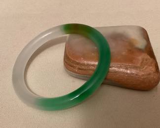 CMS086 Green, White & Brown Jade Bangle Bracelet New