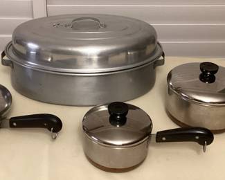 CMS104 Revere Ware Copper Bottom Pots & Pan & Aluminum Steamer Pot