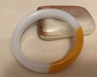 CMS078 Orange & White Jade Bangle Bracelet New 