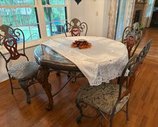Marble and Wrought Iron Kitchen or Dining Room Table and chairs - Like New