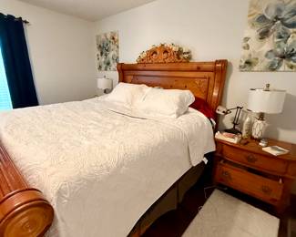 King size bed, set of end tables, dresser with mirror, wardrobe, lingerie chest - all matching but sold separately. 