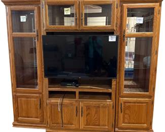 70" Hisence Smart Television; Oak Entertainment Center