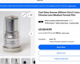 Carl Zeiss Hasselblad 250mm lens. Needs cleaning. $100.