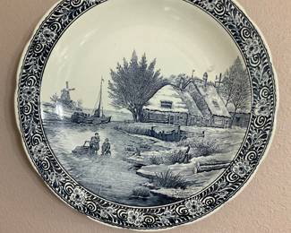 Large round blue and white platter