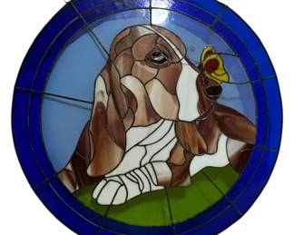Stained Glass Bassett Hound Butterfly Art