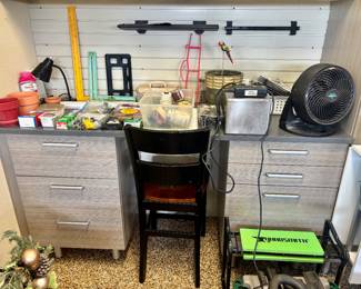 Before you ask, the fan is not for sale.  Getting the garage setup is hot work.