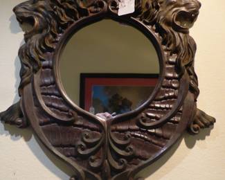 Carved Wooden Lion Mirror