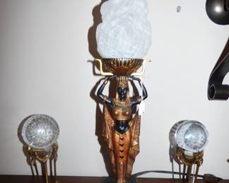 Egyptian Lamp, Crystal balls on brass stands