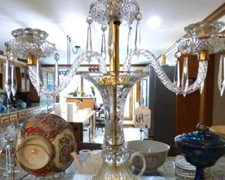 Brass & Crystal Candelabra with Prisms