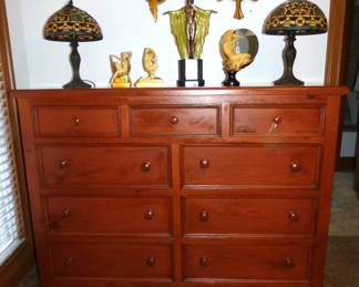 Large Chest of Drawers, Stained Glass Lamps, Toscano Art Deco Lamp, Figures & Wall decor