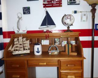 Oak Roll Top Desk, Nautical Items