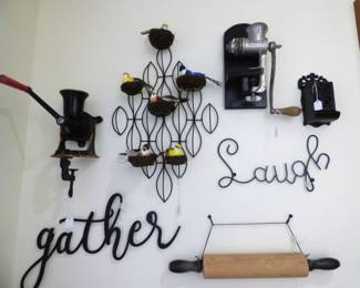 Antique Coffee Grinder, Food Grinder, Rolling Pin, Match Holder, 