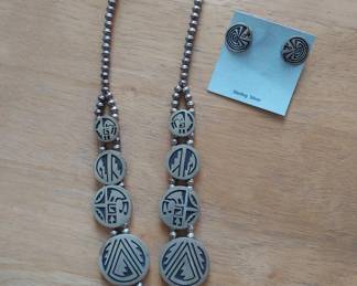 Native American Style Sterling Necklace Earrings