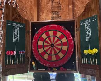 Dart board cabinet, gym mirror