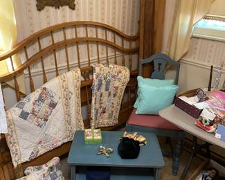 Coffee table, chair, queen bed frame