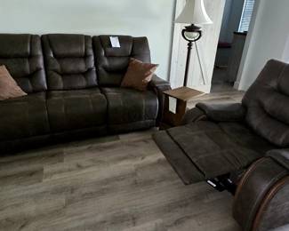 View of Chair reclined and matching sofa (will sell as separate pieces)