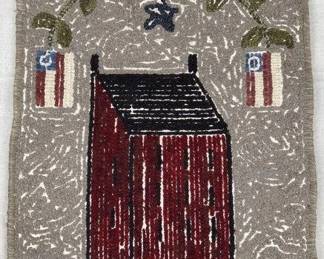 Folk Art Hooked Rug, Flag and Home