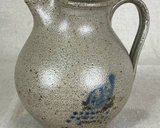 Jugtown Ware Salt-Glazed Pitcher with Cobalt Slip, 1977