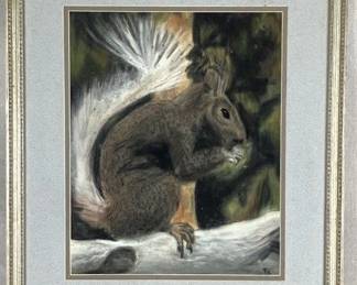 Squirrel Pastel Drawing on Paper