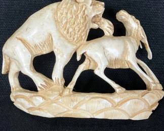 Bone Gazelle and Lion Motif Carving