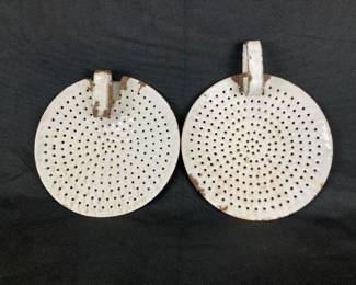 Enamelware Skimmer Spoon Strainer Pair