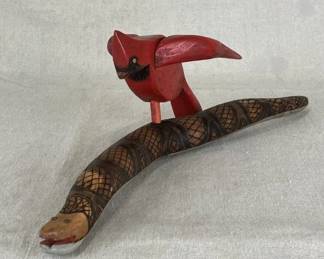 Cardinal and Snake Folk Art Sculpture, 2019