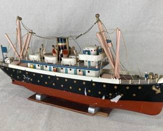 Folk Art Polychrome Ship Sculpture